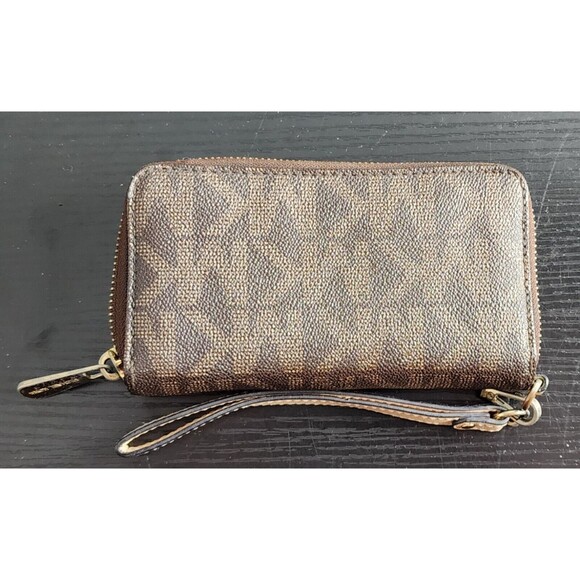 Michael Kors Jet Set Continental Brown Zip Around Wallet MK Monogram - Picture 2 of 7